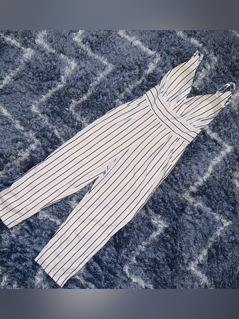 Striped White & Black V-Neck Jumpsuit